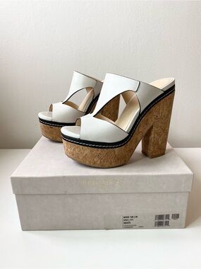 Jimmy Choo White Leather Cork Platform Mules